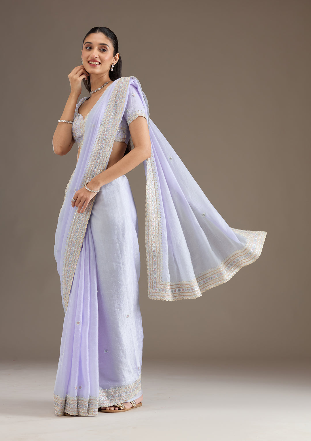 Sky Blue Tissue Silver Zariwork Saree With Matching Blouse Piece