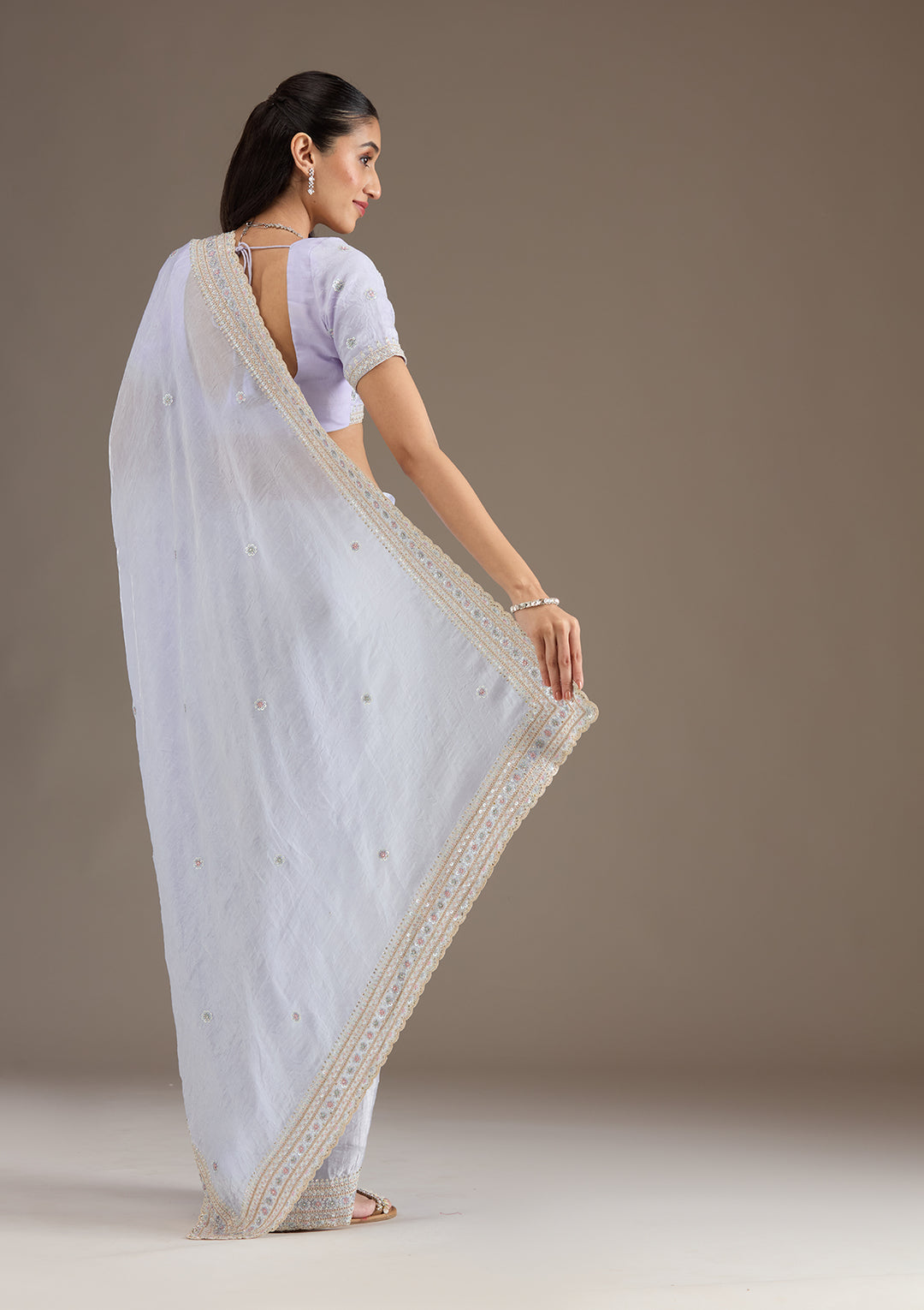 Sky Blue Tissue Silver Zariwork Saree With Matching Blouse Piece
