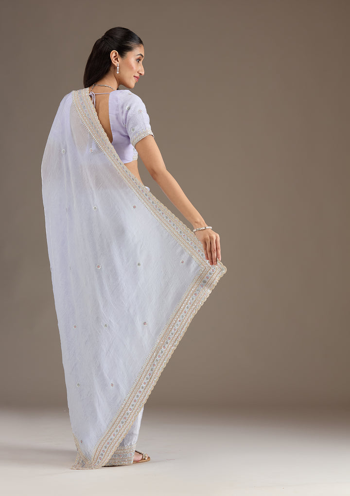 Sky Blue Tissue Silver Zariwork Saree With Matching Blouse Piece