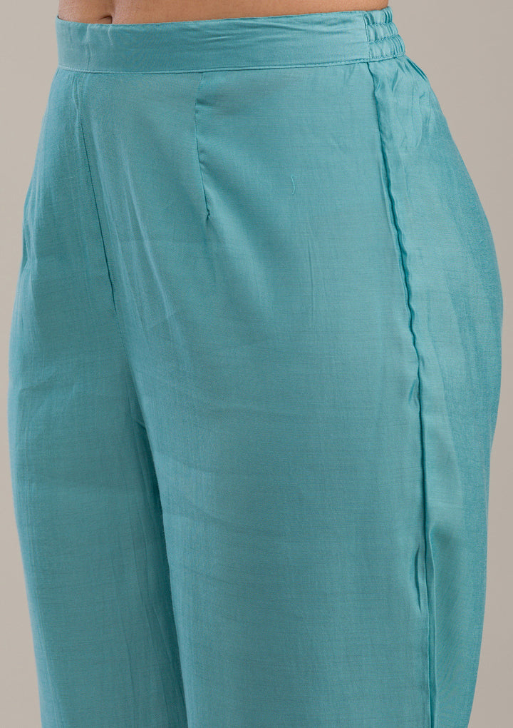 Sky Blue Threadwork Cotton Readymade Salwar Suit