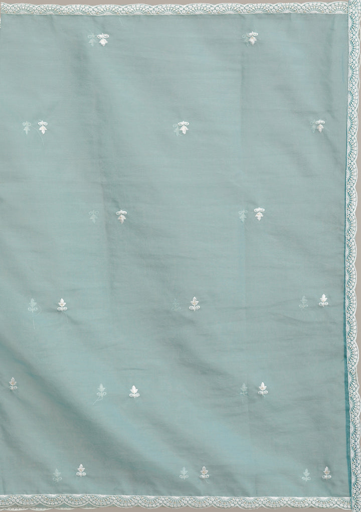 Sky Blue Threadwork Cotton Readymade Salwar Suit