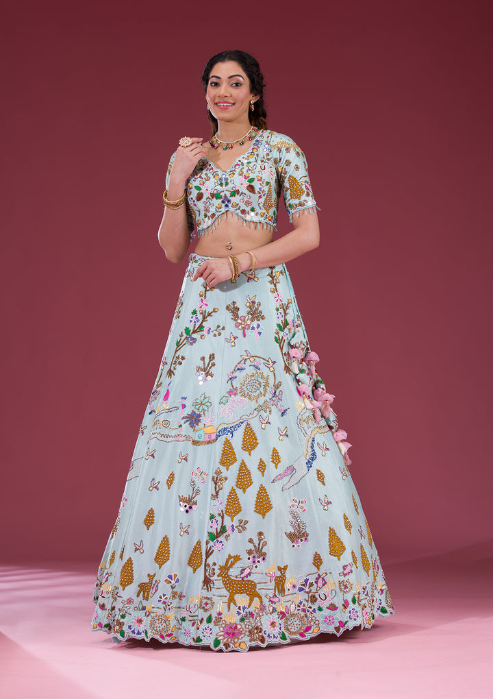 Koskii Raw Silk Ivory Lehenga – Threadwork Embellished