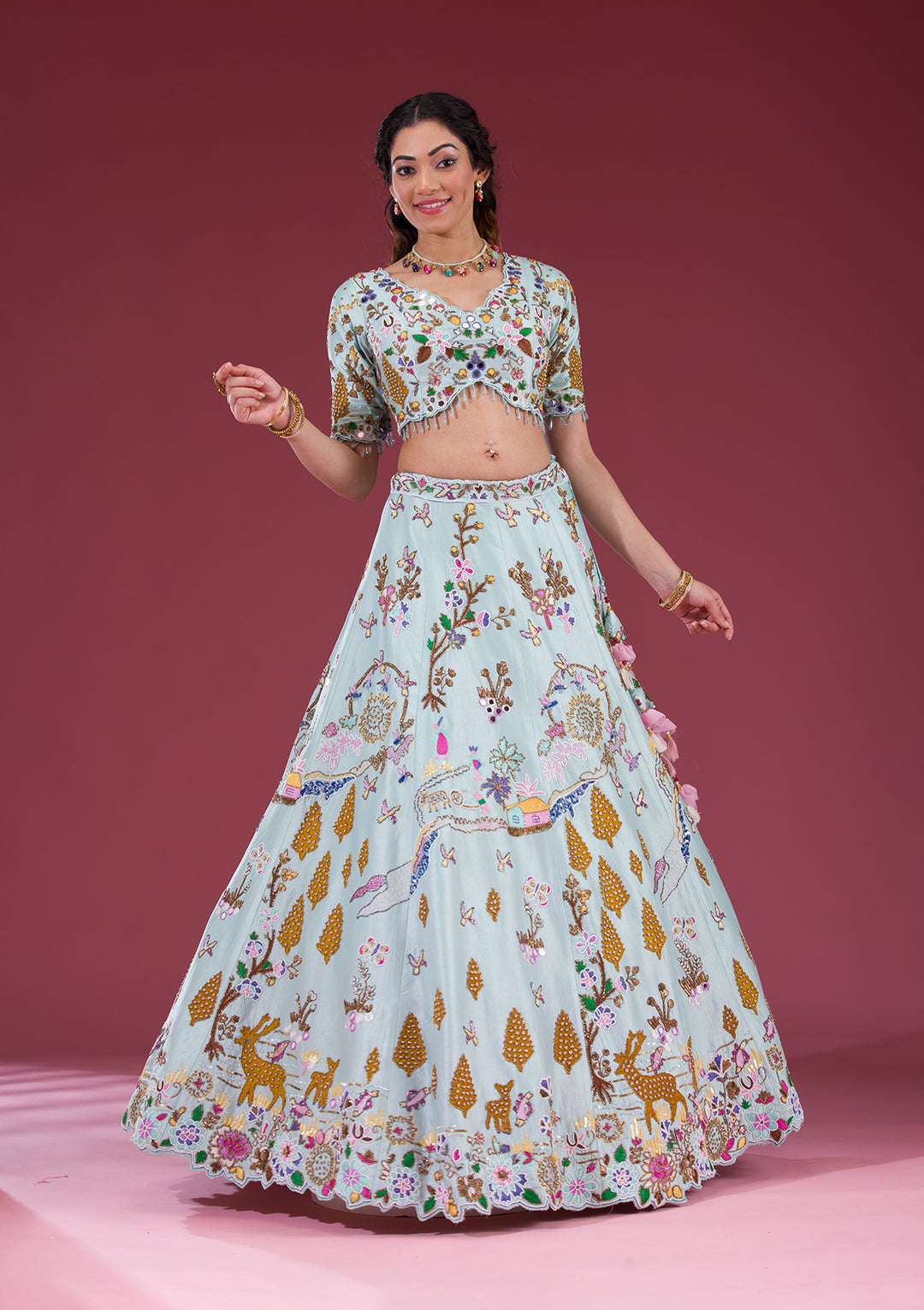 Koskii Raw Silk Ivory Lehenga – Threadwork Embellished