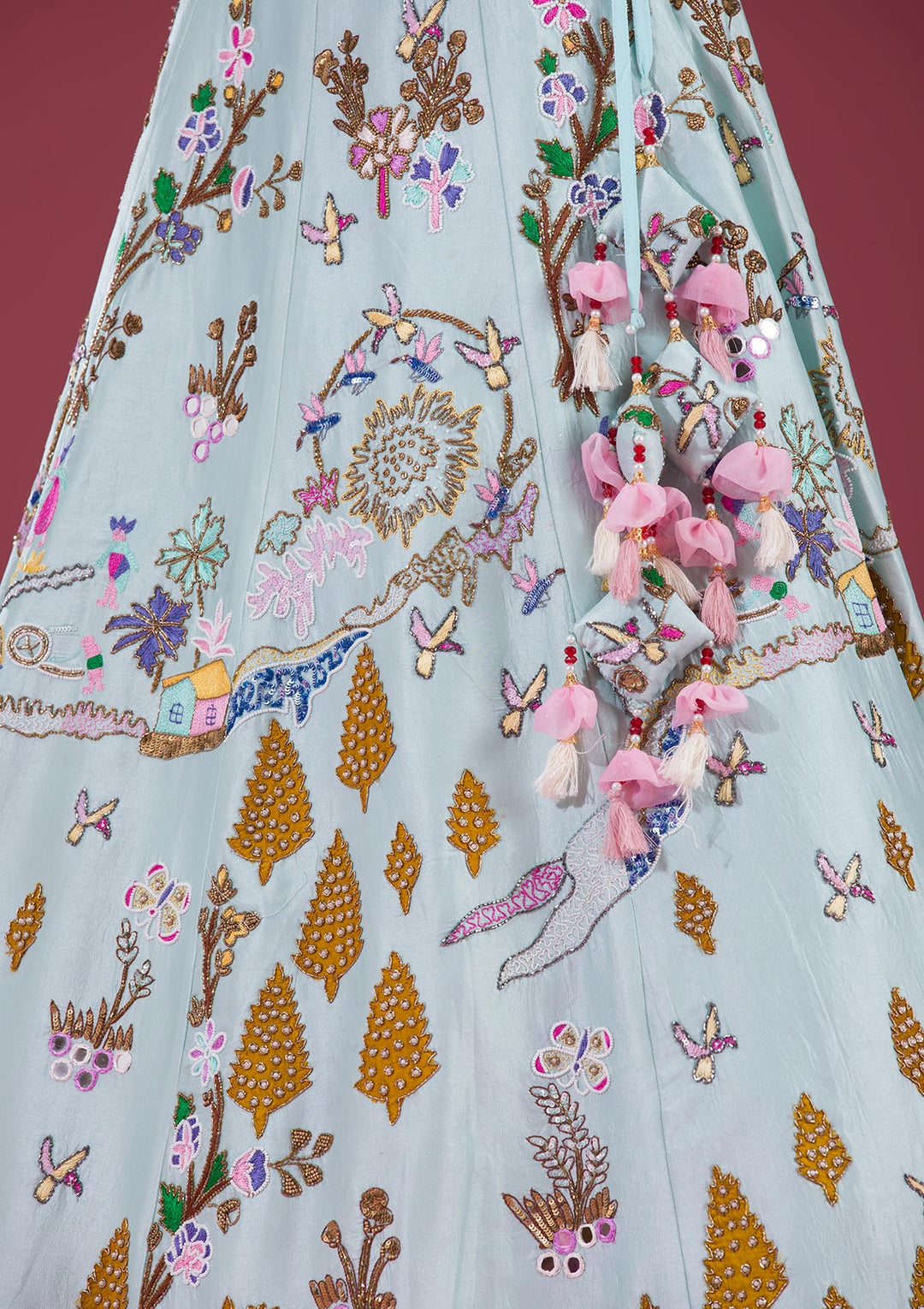 Koskii Raw Silk Ivory Lehenga – Threadwork Embellished