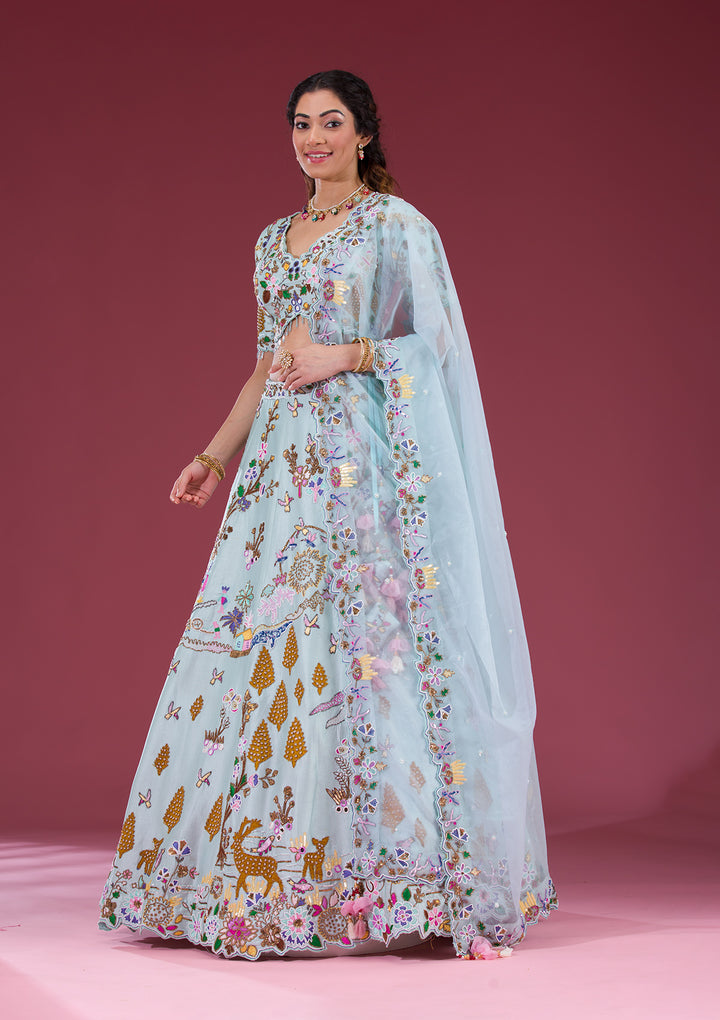Koskii Raw Silk Ivory Lehenga – Threadwork Embellished