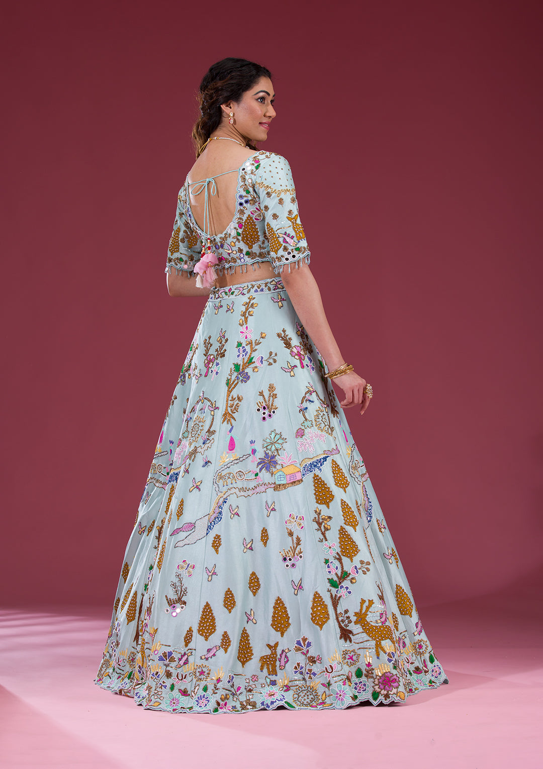 Koskii Raw Silk Ivory Lehenga – Threadwork Embellished