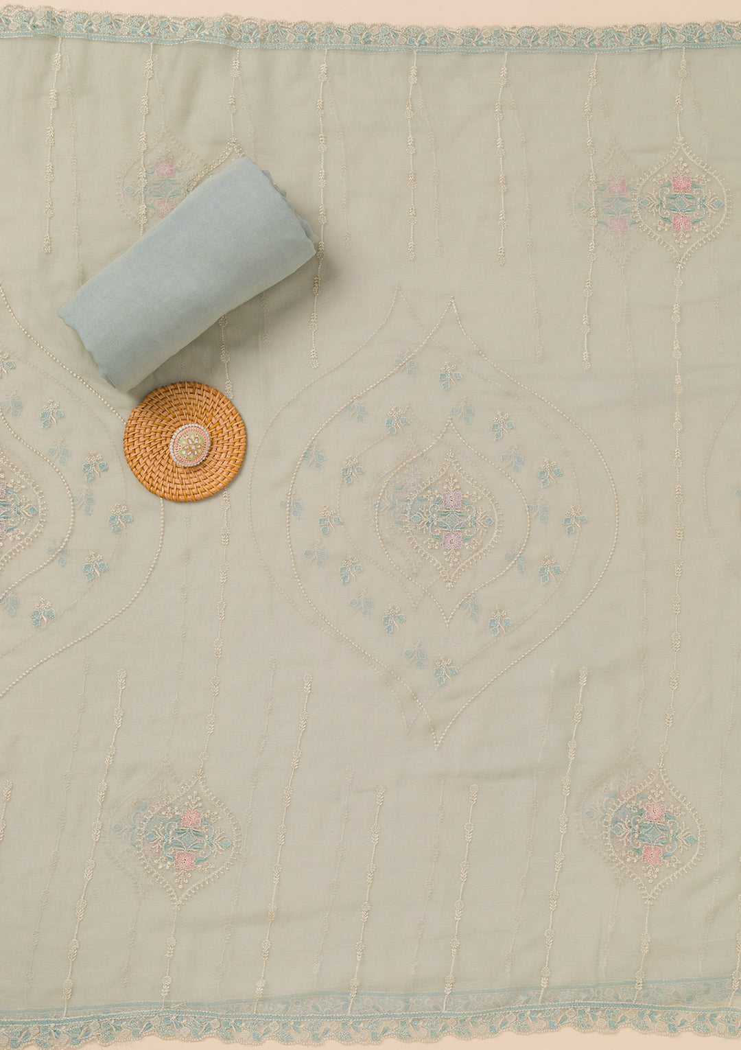 Sky Blue Zariwork Georgette Unstitched Salwar Suit