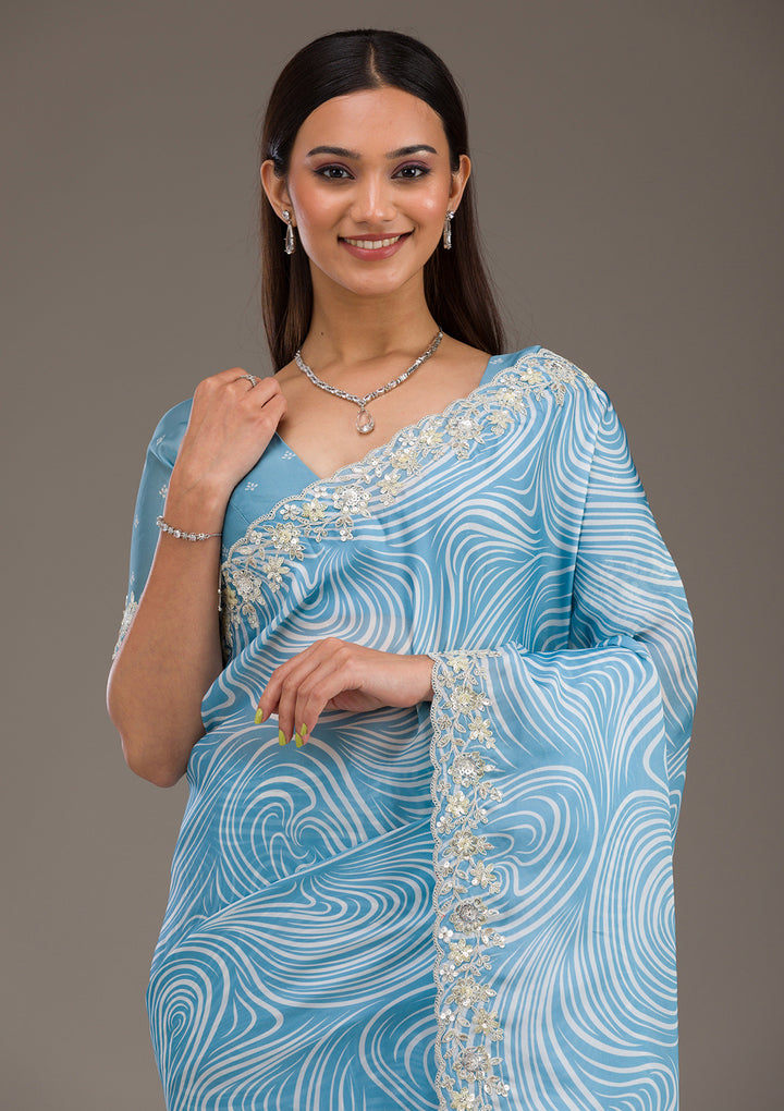 Sky Blue Zariwork Georgette Saree