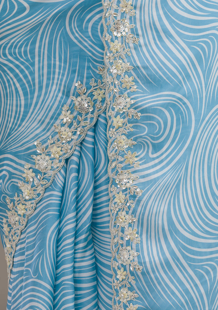 Sky Blue Zariwork Georgette Saree