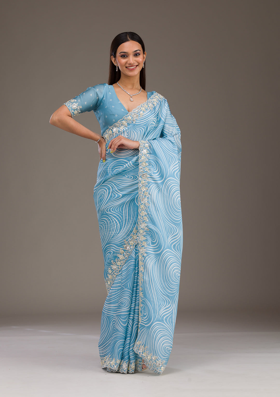 Sky Blue Zariwork Georgette Saree