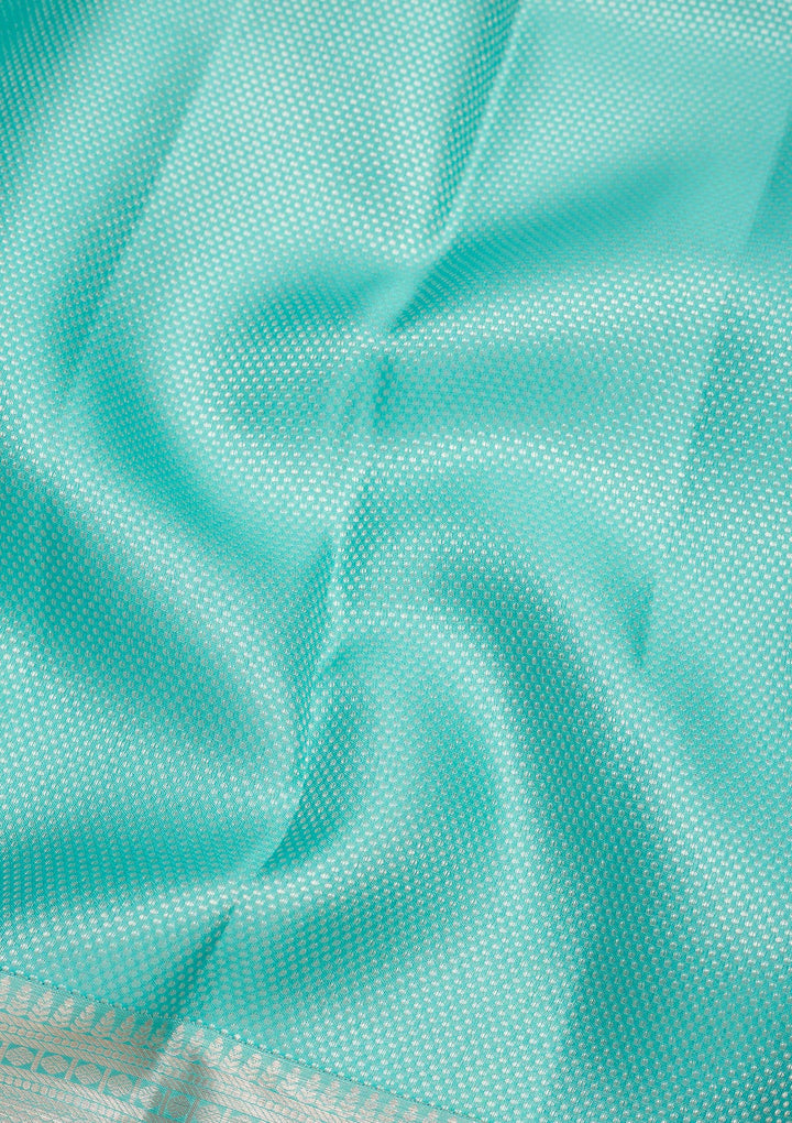 Sky Blue Silk Jaal Gold Zariwork Saree With Matching Blouse Piece