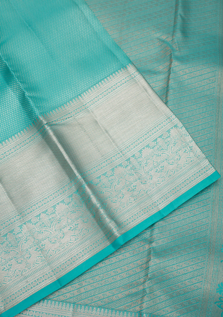 Sky Blue Silk Jaal Gold Zariwork Saree With Matching Blouse Piece
