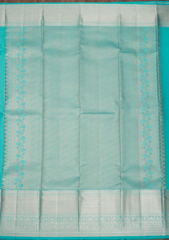 Sky Blue Silk Jaal Gold Zariwork Saree With Matching Blouse Piece