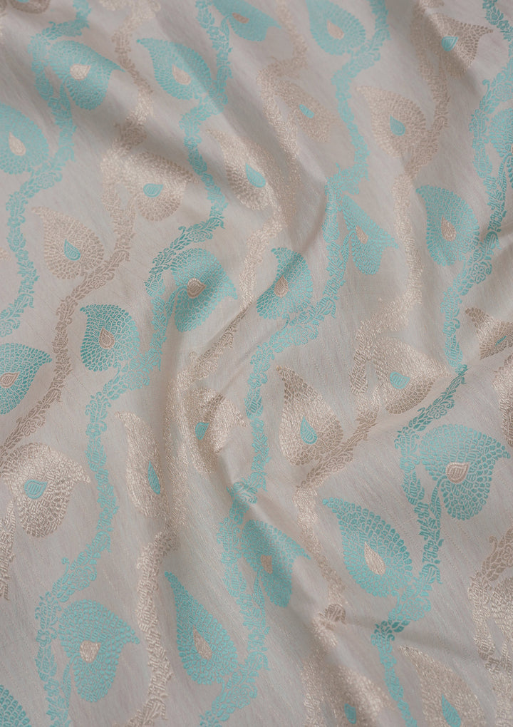 Sky Blue Tissue Jaal Silver Zariwork Saree With Matching Blouse Piece
