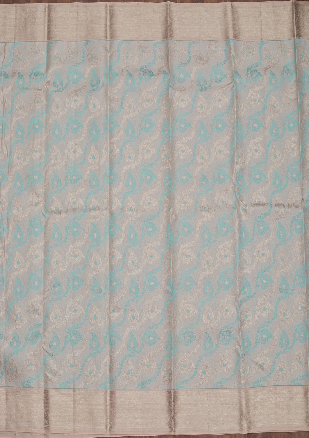 Sky Blue Tissue Jaal Silver Zariwork Saree With Matching Blouse Piece