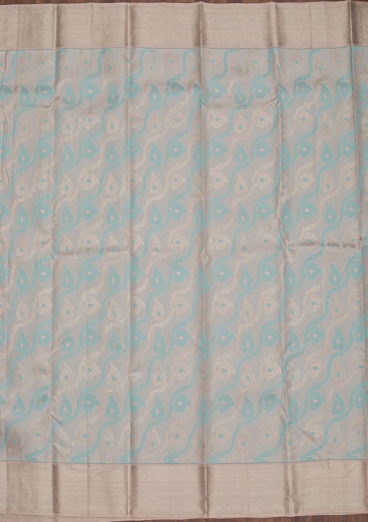Sky Blue Tissue Jaal Silver Zariwork Saree With Matching Blouse Piece