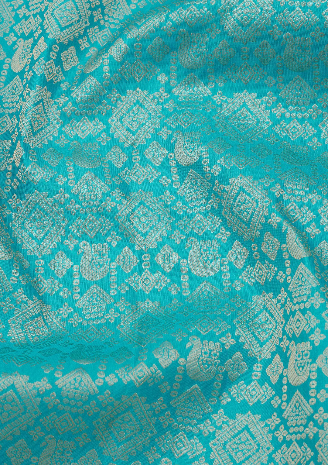 Turquoise Blue Silk Jaal Gold Zariwork Saree With Matching Blouse Piece
