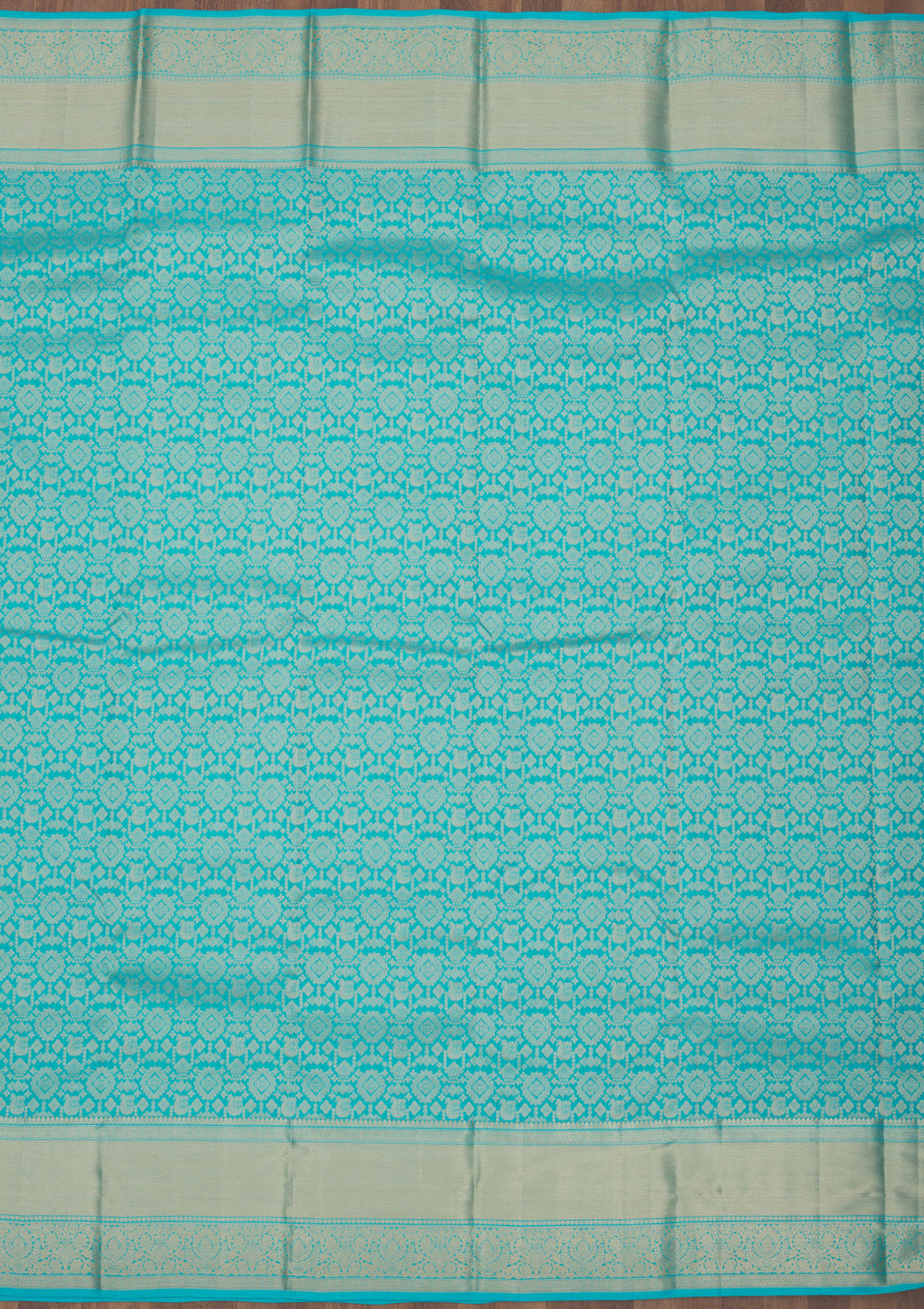 Turquoise Blue Silk Jaal Gold Zariwork Saree With Matching Blouse Piece