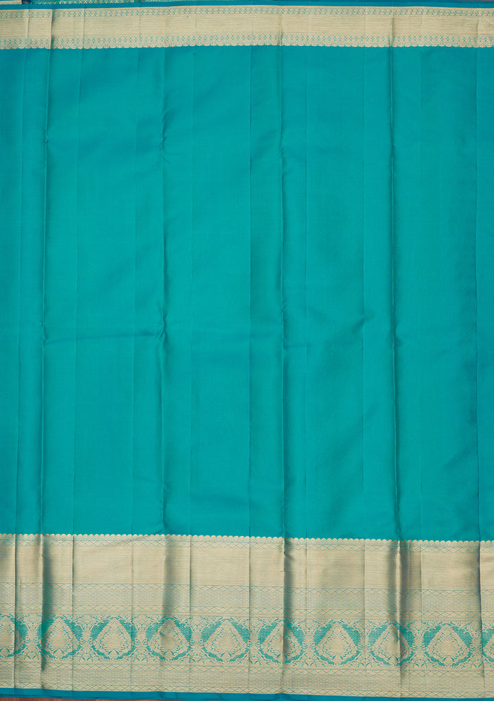 Turquoise Blue Silk Jaal Gold Zariwork Saree With Matching Blouse Piece