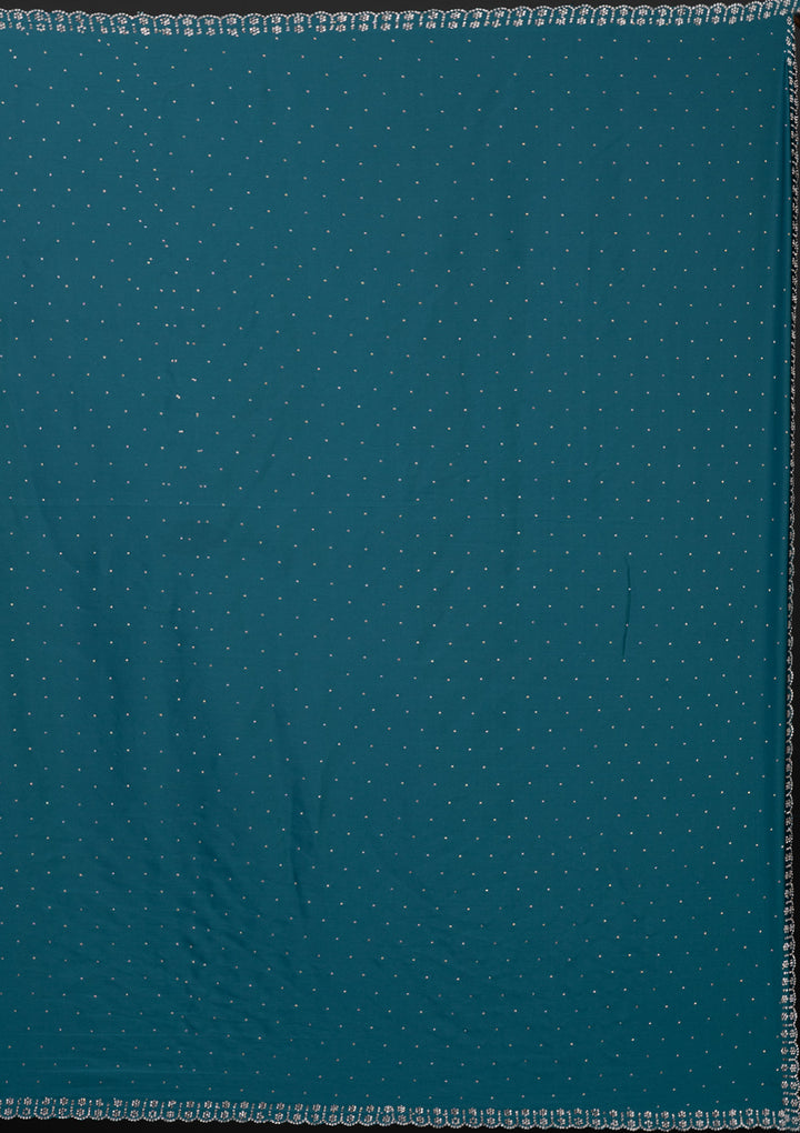 Turquoise Blue Stonework Satin Designer Saree