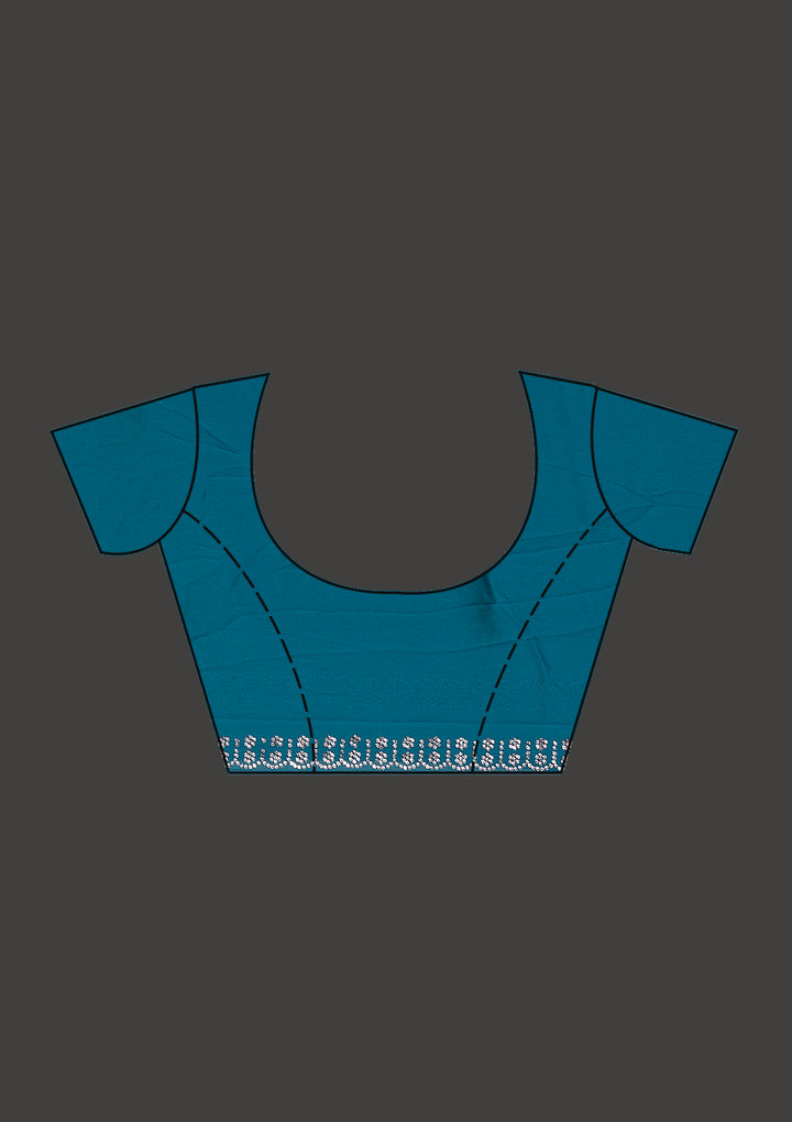 Turquoise Blue Stonework Satin Designer Saree