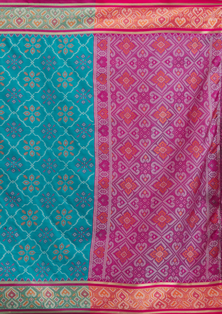 Turquoise Blue Silk Jaal Saree With Matching Blouse Piece