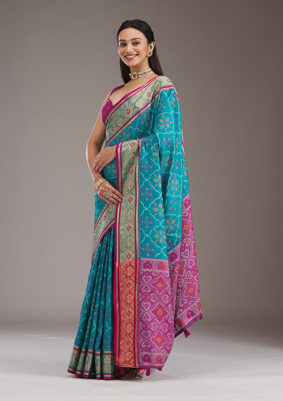 Turquoise Blue Silk Jaal Saree With Matching Blouse Piece