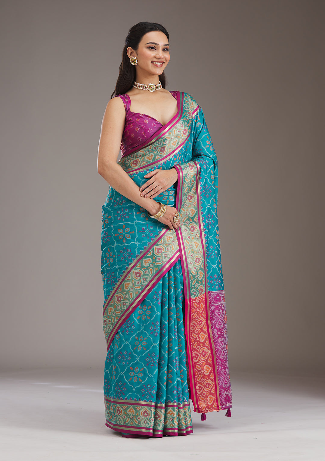 Turquoise Blue Silk Jaal Saree With Matching Blouse Piece