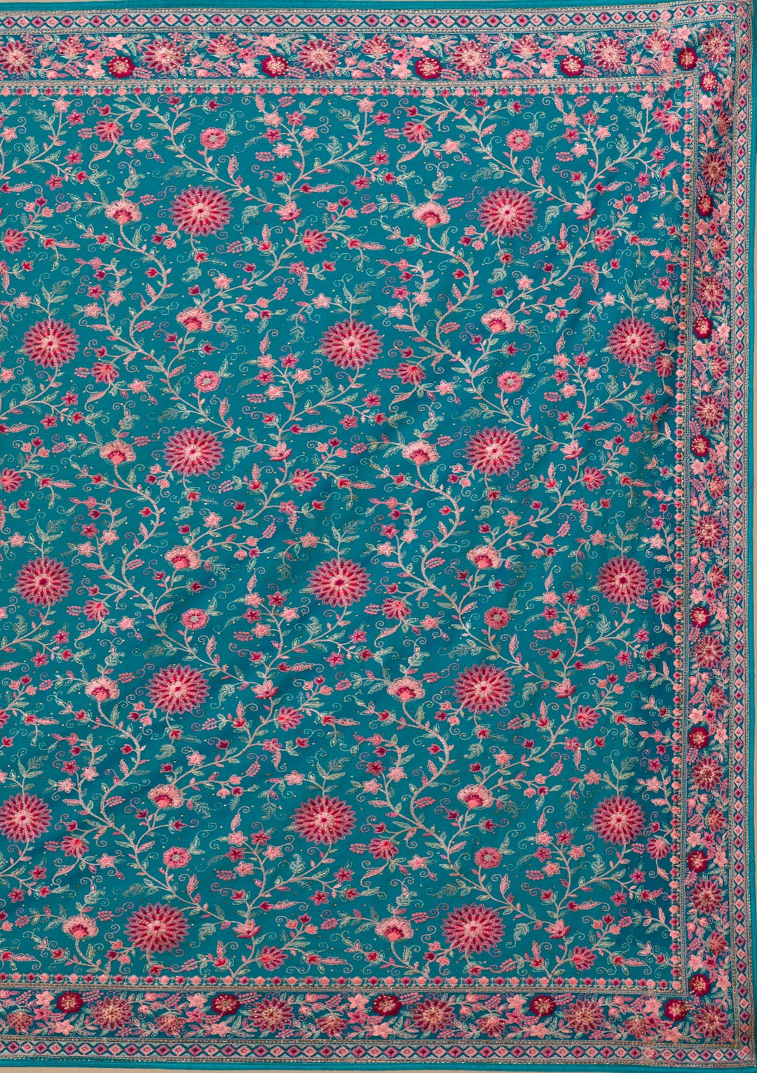 Turquoise Blue Threadwork Tissue Saree