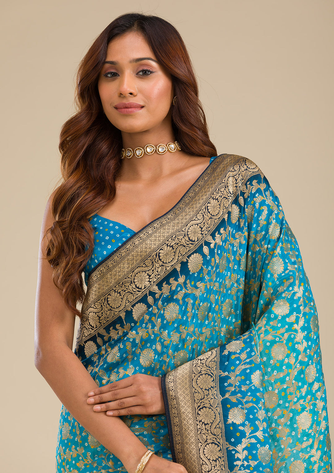Turquoise Blue Zariwork (Gold) Silk Saree