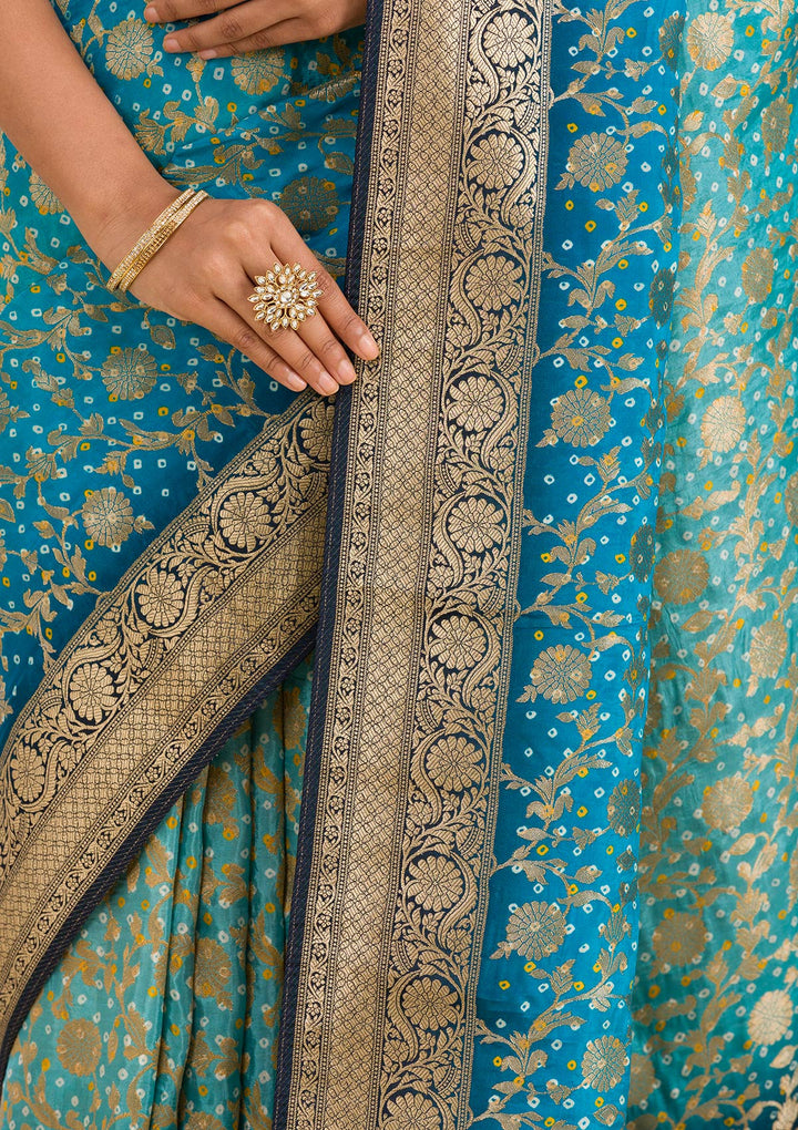 Turquoise Blue Zariwork (Gold) Silk Saree