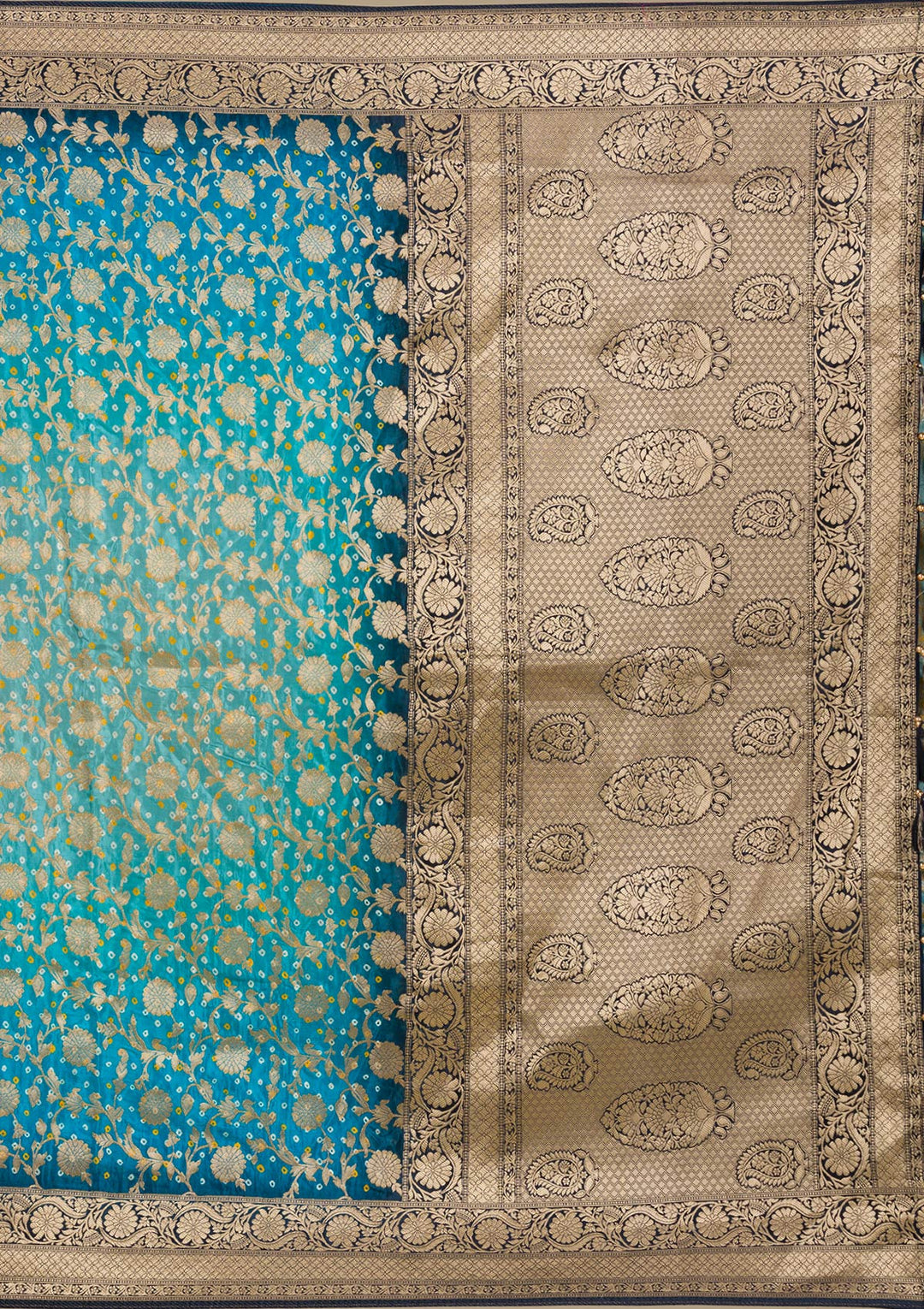 Turquoise Blue Zariwork (Gold) Silk Saree