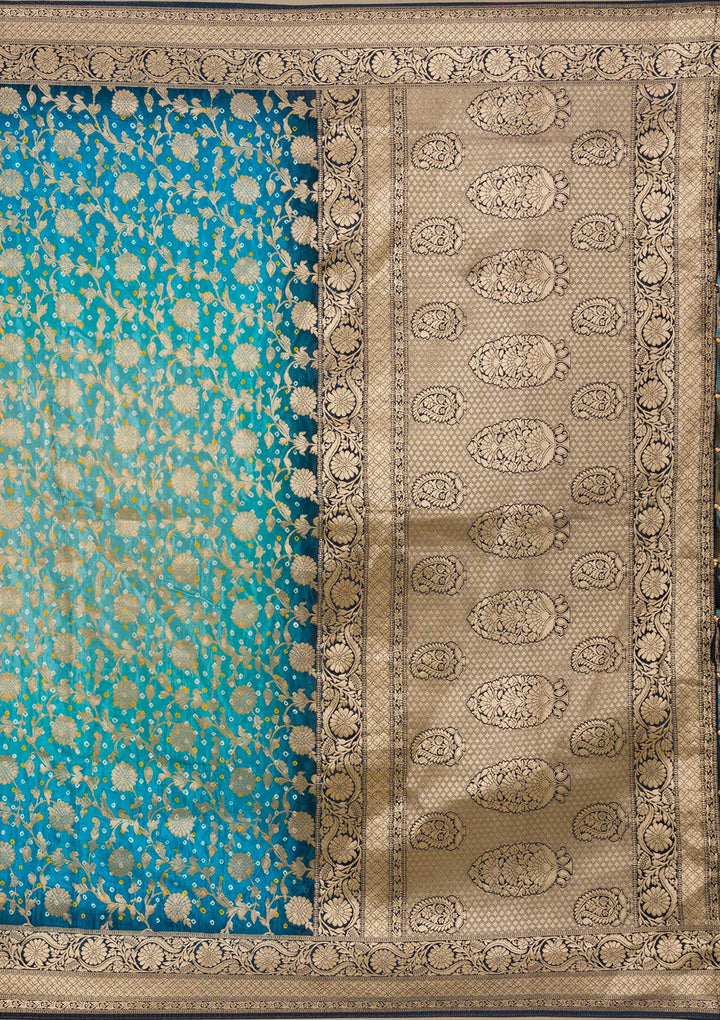 Turquoise Blue Zariwork (Gold) Silk Saree