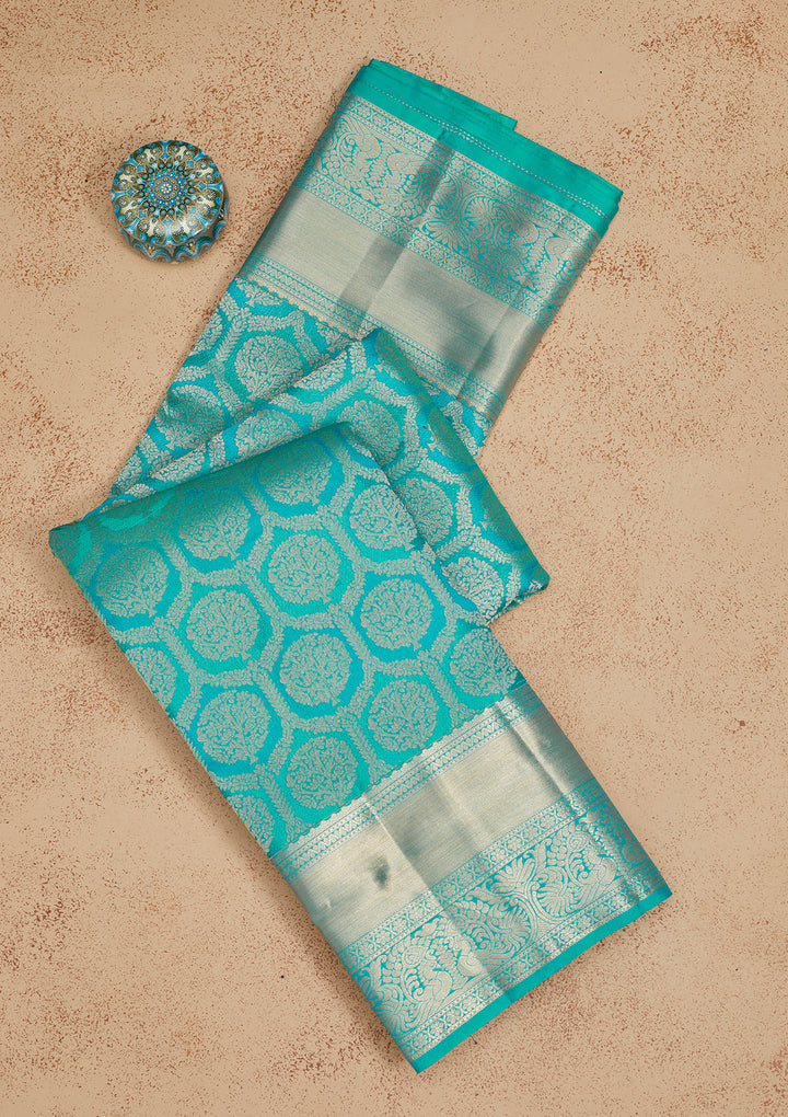 Turquoise Blue Zariwork Pure Silk Saree