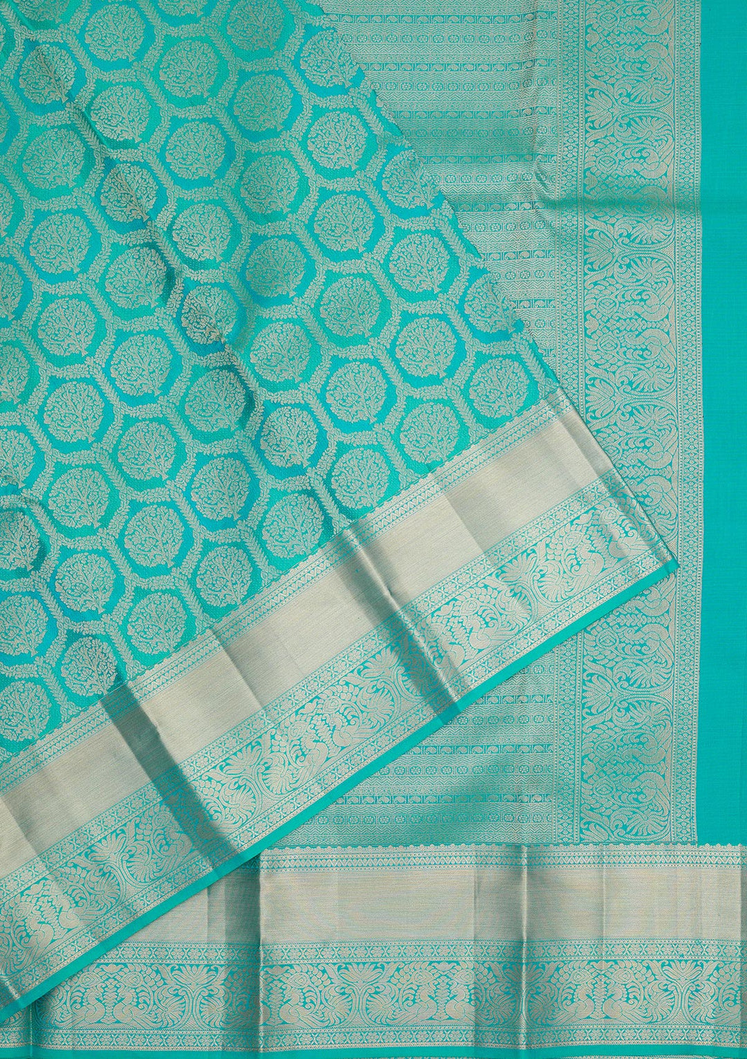Turquoise Blue Zariwork Pure Silk Saree