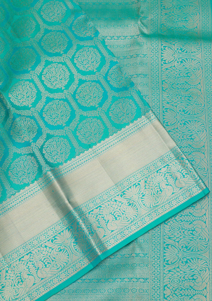 Turquoise Blue Zariwork Pure Silk Saree