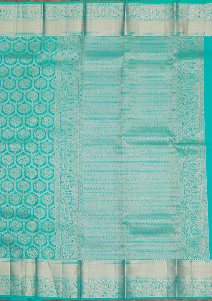 Turquoise Blue Zariwork Pure Silk Saree