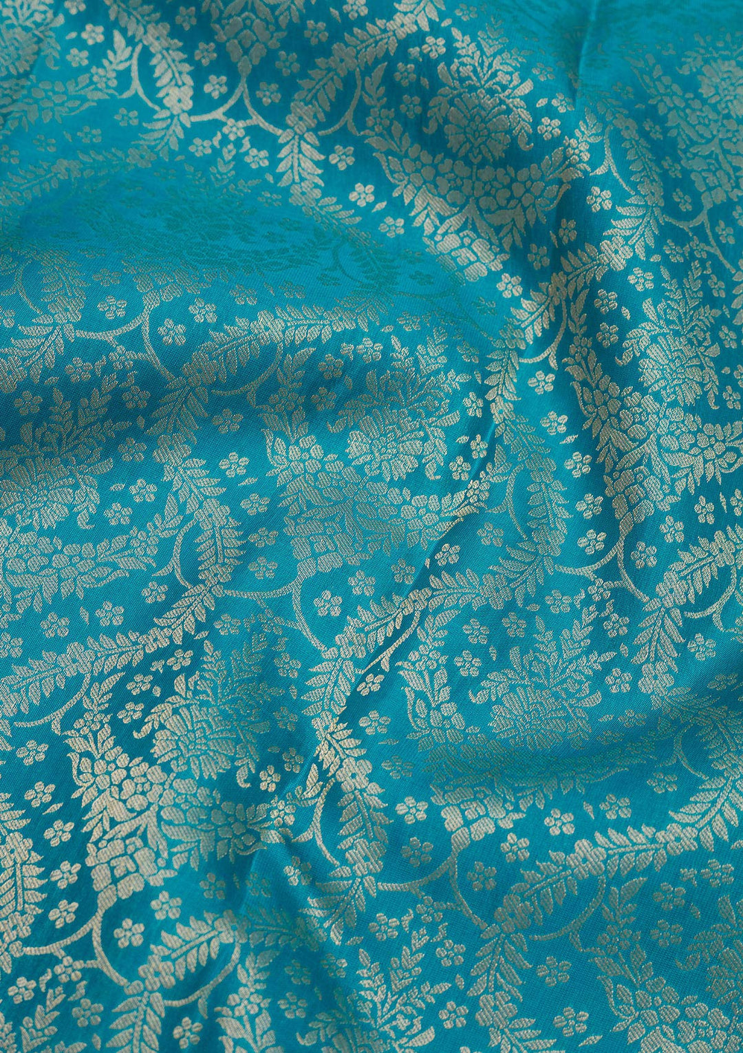 Turquoise Blue Pure Silk Jaal Zariwork Saree With Matching Blouse Piece