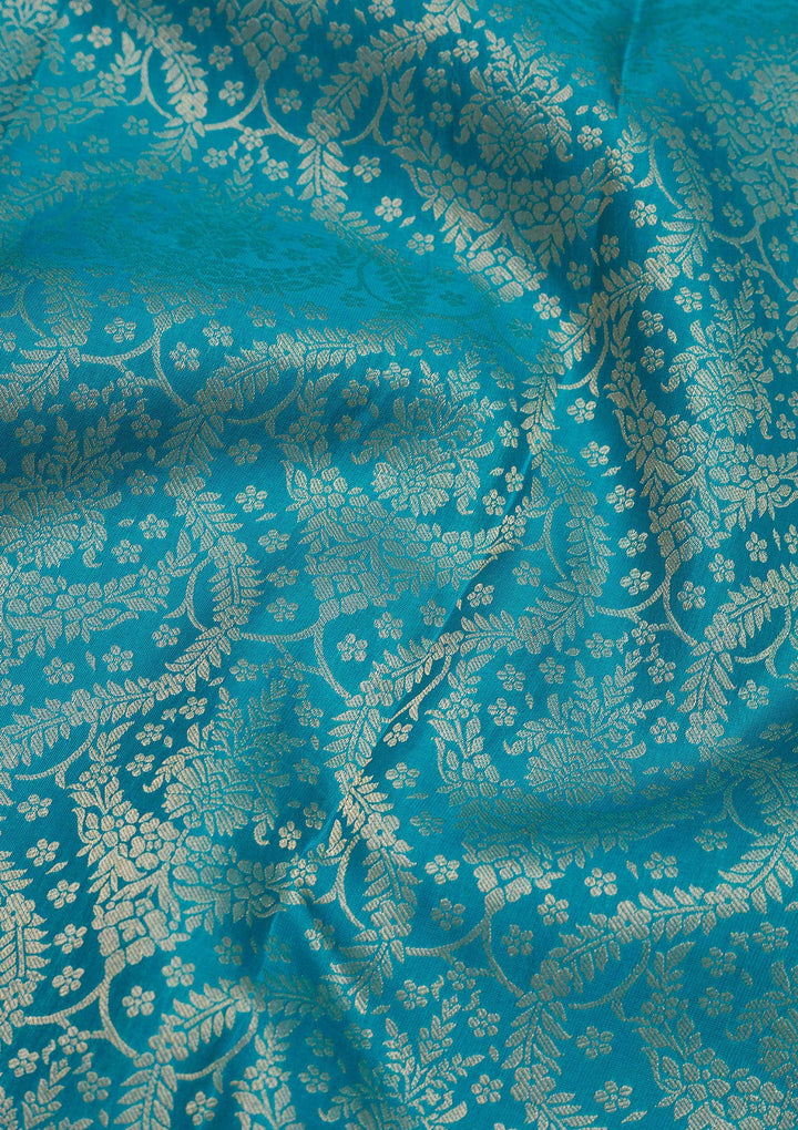 Turquoise Blue Pure Silk Jaal Zariwork Saree With Matching Blouse Piece