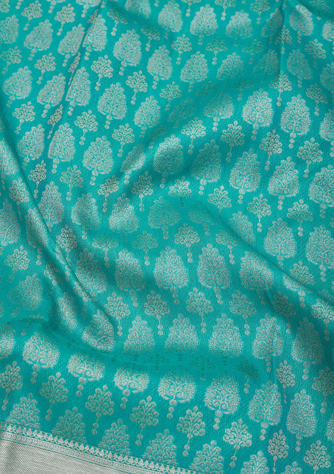 Turquoise Blue Silk Jaal Gold Zariwork Saree With Matching Blouse Piece