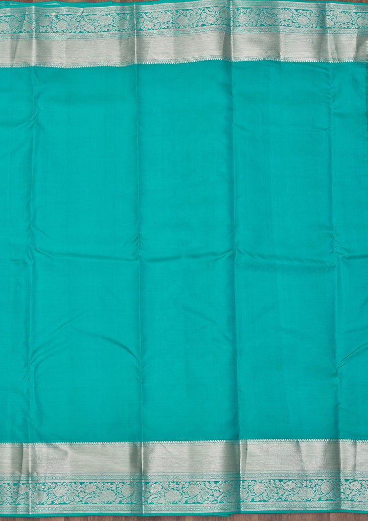 Turquoise Blue Silk Jaal Gold Zariwork Saree With Matching Blouse Piece