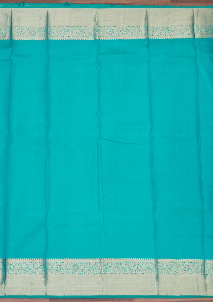 Turquoise Blue Silk Jaal Gold Zariwork Saree With Matching Blouse Piece
