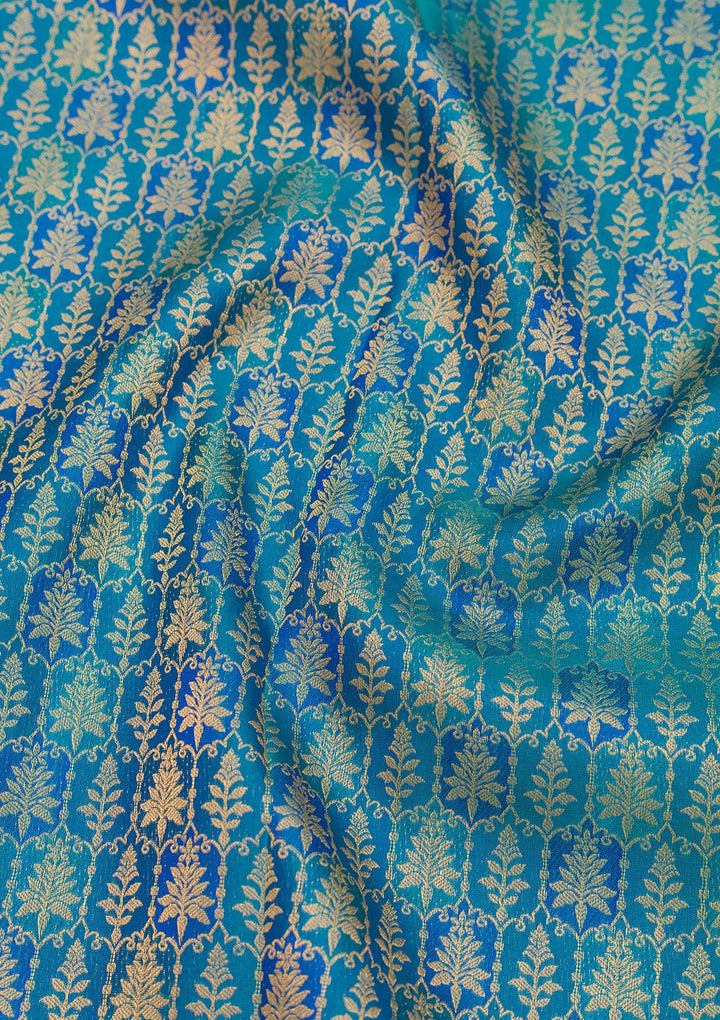 Turquoise Blue Pure Silk Jaal Zariwork Saree With Matching Blouse Piece