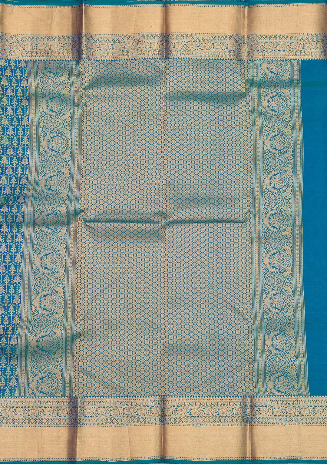 Turquoise Blue Pure Silk Jaal Zariwork Saree With Matching Blouse Piece