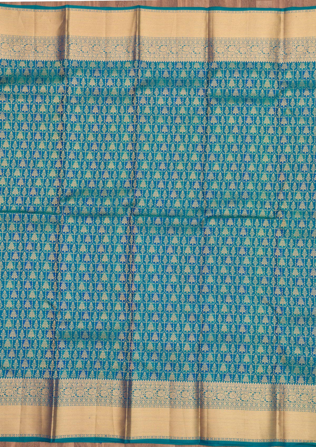 Turquoise Blue Pure Silk Jaal Zariwork Saree With Matching Blouse Piece