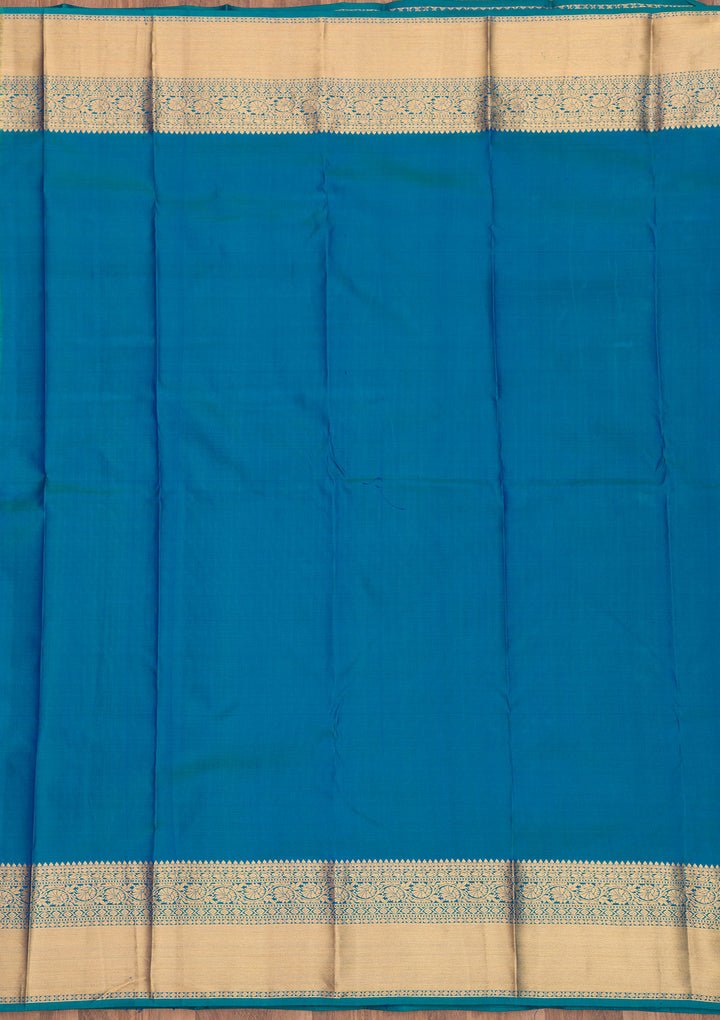Turquoise Blue Pure Silk Jaal Zariwork Saree With Matching Blouse Piece