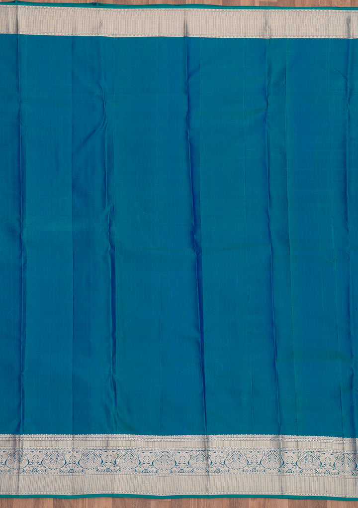 Turquoise Blue Silk Jaal Gold Zariwork Saree With Matching Blouse Piece