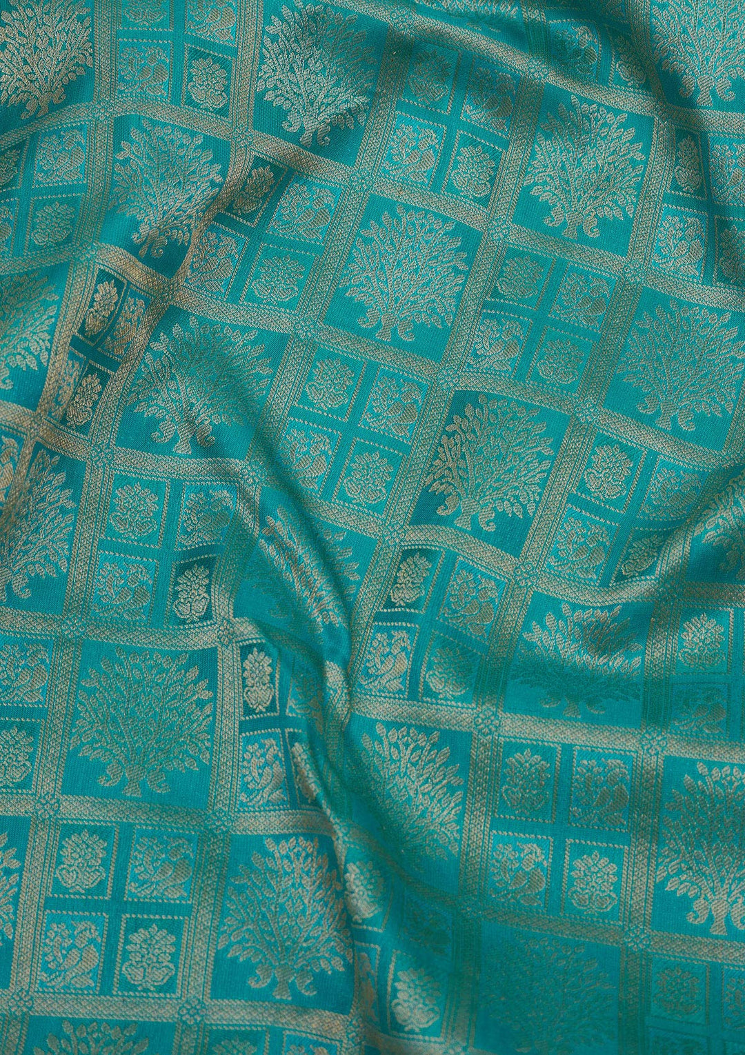 Turquoise Blue Pure Silk Jaal Zariwork Saree With Matching Blouse Piece