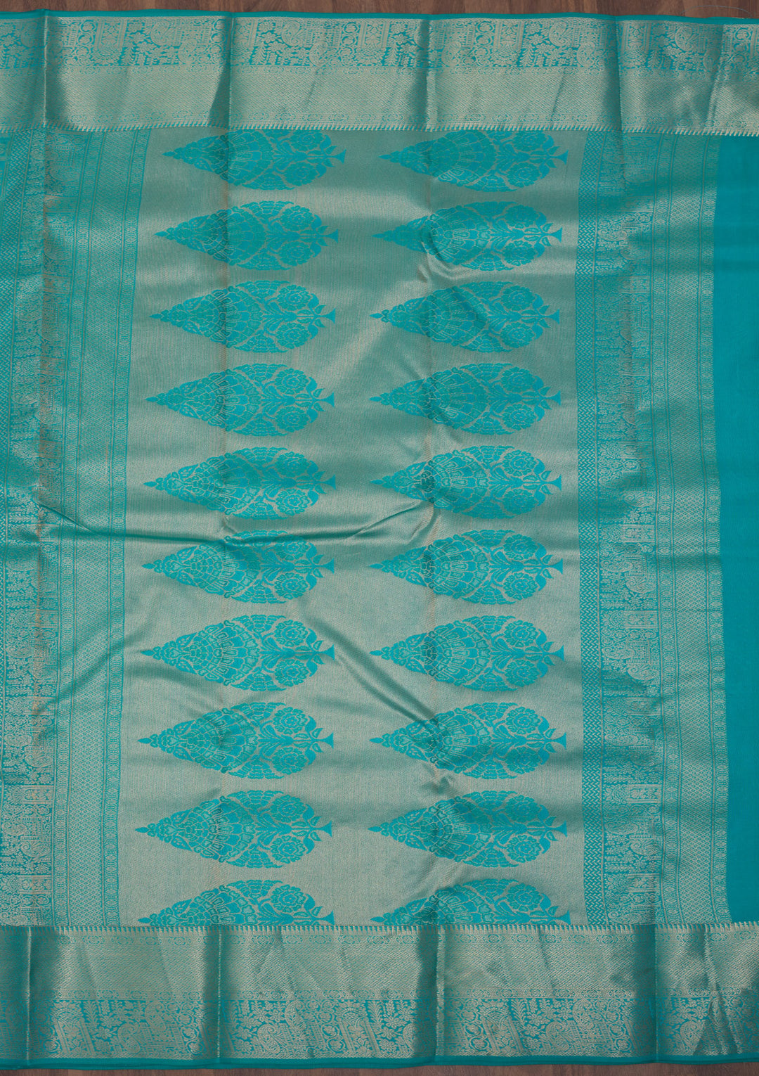 Turquoise Blue Pure Silk Jaal Zariwork Saree With Matching Blouse Piece