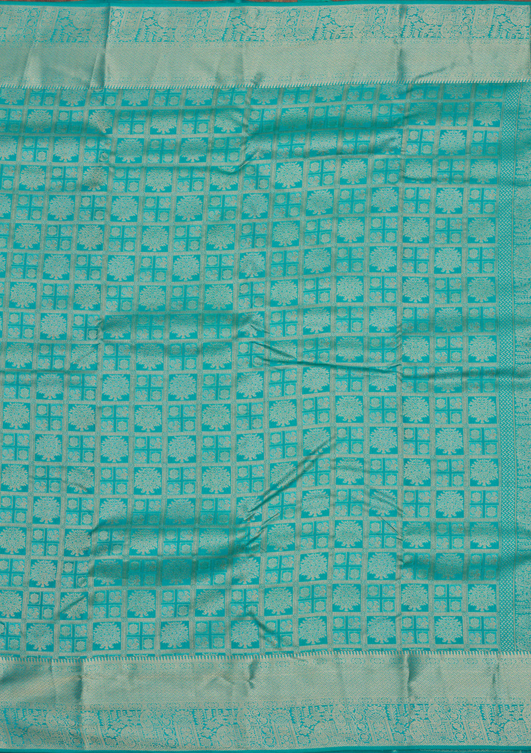 Turquoise Blue Pure Silk Jaal Zariwork Saree With Matching Blouse Piece